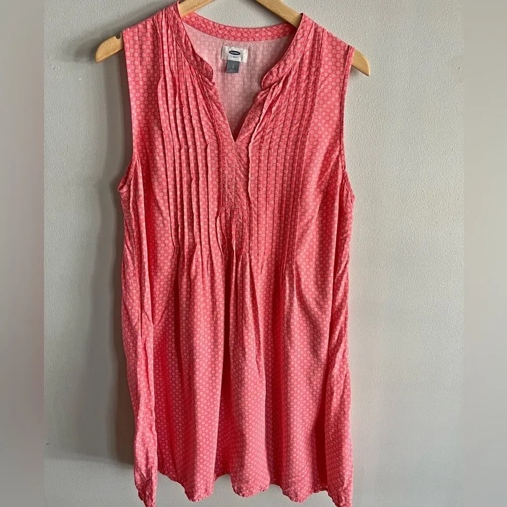 Old Navy Coral Boho Pintuck Sleeveless Dress Flowy Mini Women L